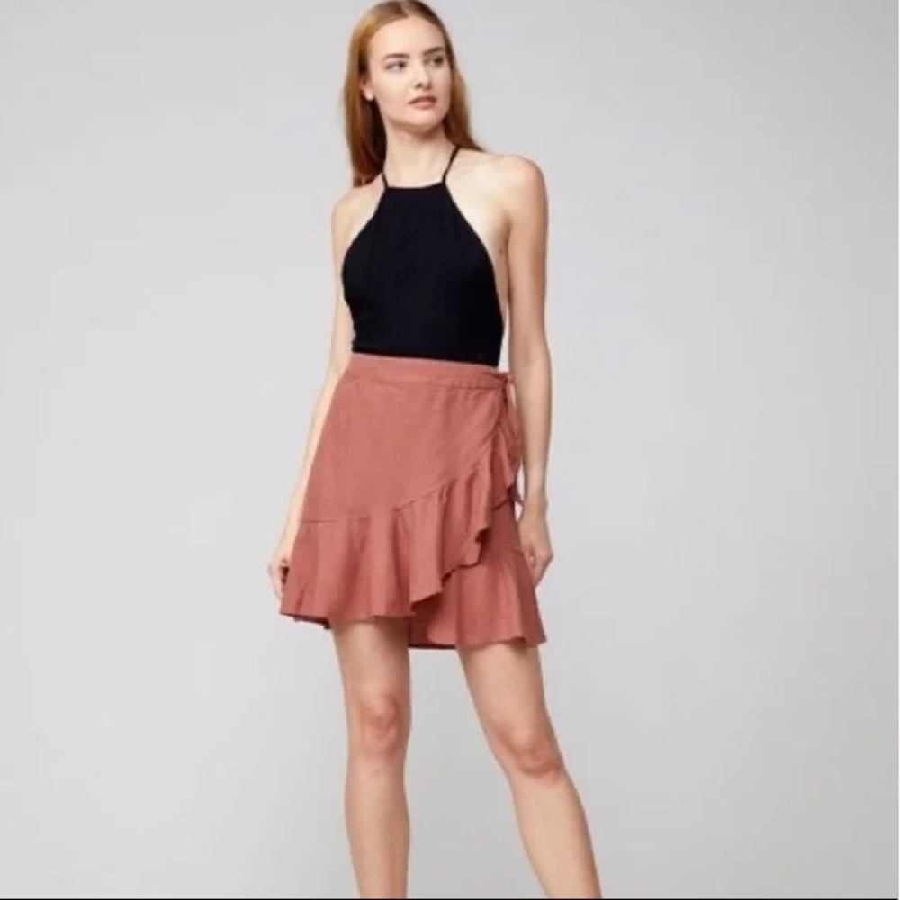 Free People “Ruffle My Feathers” Wrap Skirt in Terra Cotta Desert Rose